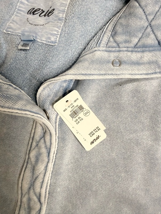 aerie women's oversized Light Gray blue Zip-Up Pullover Sweater - Picture 2 of 3